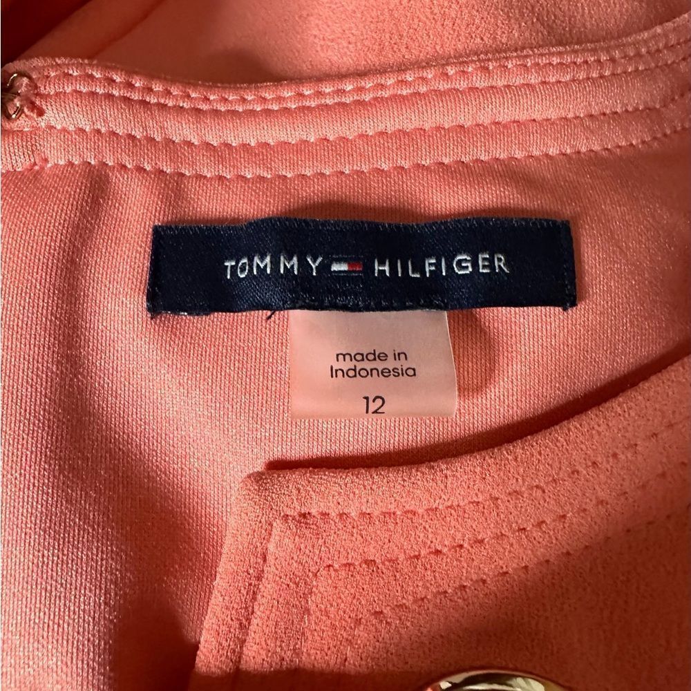 Tommy Hilfiger Scuba Crepe Grommet Top Pocket Coral Dress Womans Sz 12 MSRP $99 - Picture 3 of 4